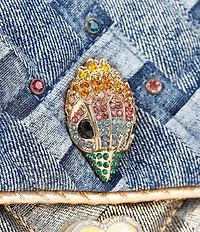 Kurt Geiger London Kensington Two Tone Woven Denim Heart Jeweled Crossbody Bag