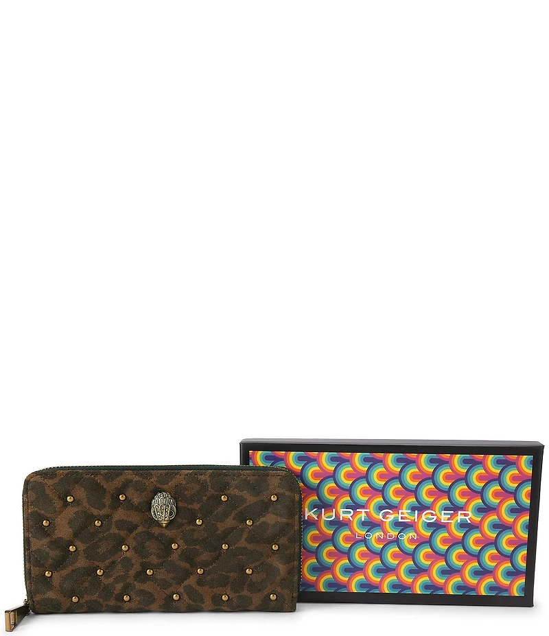 Kurt Geiger London Kensington Zip Around Suede Leopard Studded Wallet