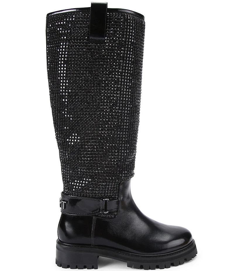 Kurt Geiger London Kurt Crystal Embellished Logo Hardware Knee High Boots