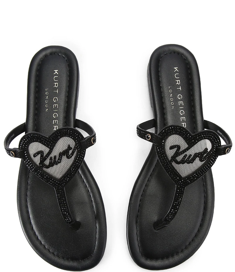 Kurt Geiger London Kurt Heart Embellished Metallic Logo T-Bar Sandals