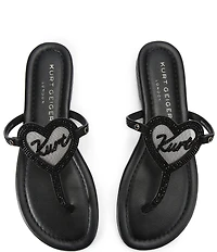 Kurt Geiger London Kurt Heart Embellished Metallic Logo T-Bar Sandals