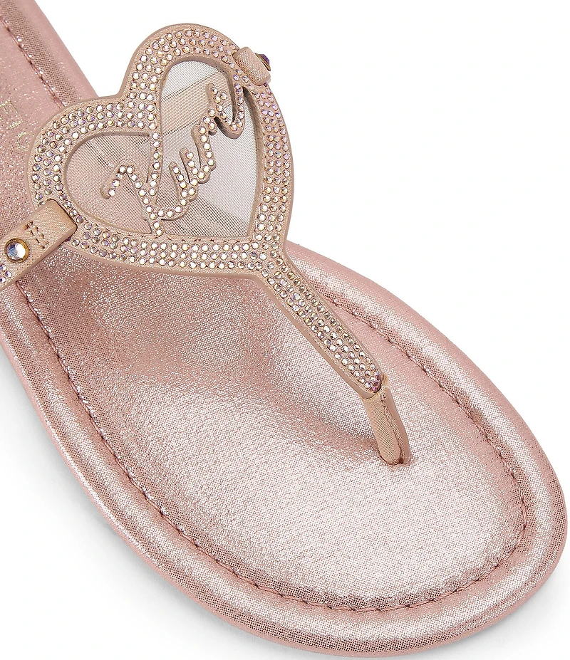 Kurt Geiger London Kurt Heart Embellished Metallic Logo T-Bar Sandals