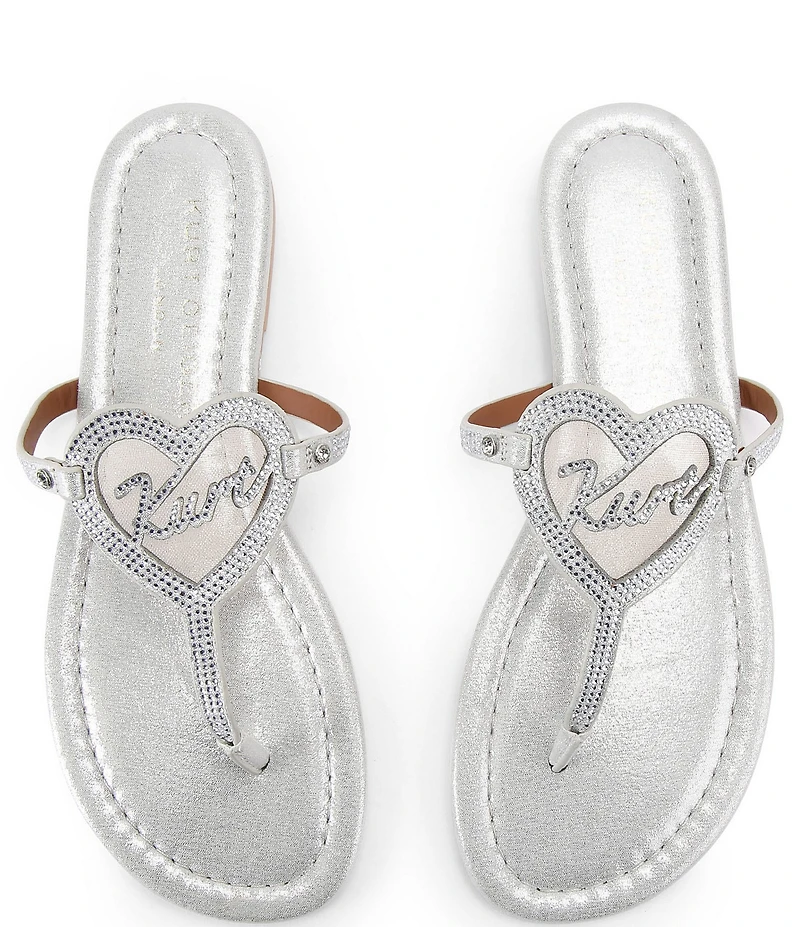 Kurt Geiger London Kurt Heart Embellished Metallic Logo T-Bar Sandals