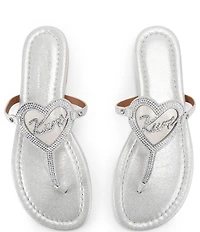 Kurt Geiger London Kurt Heart Embellished Metallic Logo T-Bar Sandals