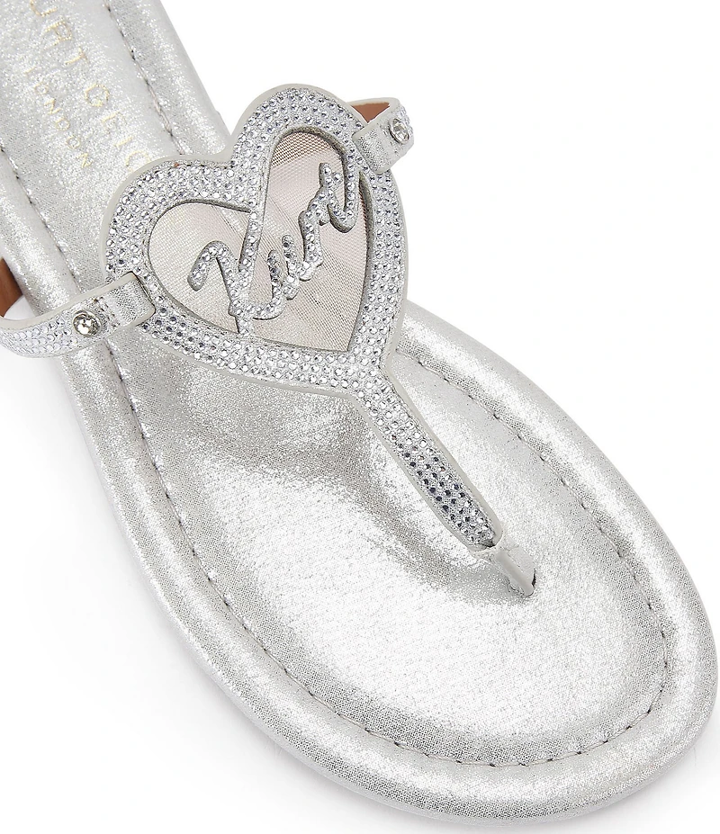 Kurt Geiger London Kurt Heart Embellished Metallic Logo T-Bar Sandals