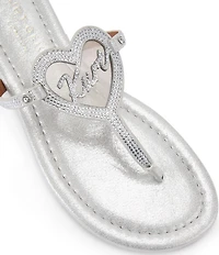 Kurt Geiger London Kurt Heart Embellished Metallic Logo T-Bar Sandals