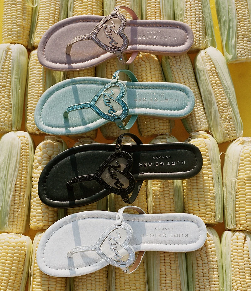 Kurt Geiger London Kurt Heart Embellished Metallic Logo T-Bar Sandals