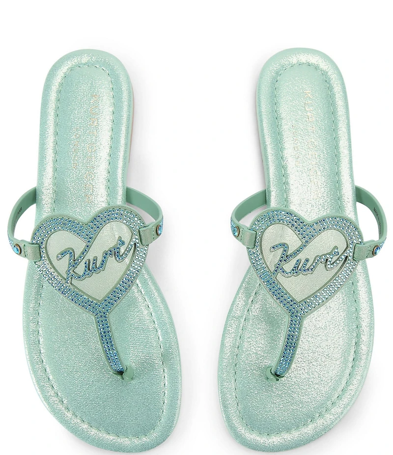 Kurt Geiger London Kurt Heart Embellished Metallic Logo T-Bar Sandals
