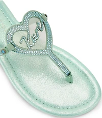 Kurt Geiger London Kurt Heart Embellished Metallic Logo T-Bar Sandals