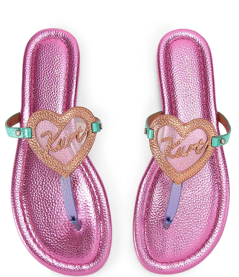 Kurt Geiger London Kurt Heart Embellished Metallic Logo T-Bar Sandals