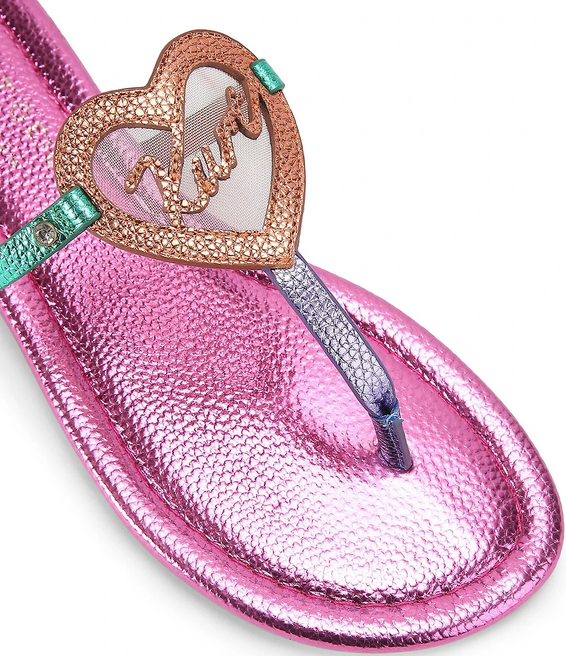 Kurt Geiger London Kurt Heart Embellished Metallic Logo T-Bar Sandals
