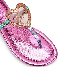 Kurt Geiger London Kurt Heart Embellished Metallic Logo T-Bar Sandals