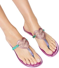Kurt Geiger London Kurt Heart Embellished Metallic Logo T-Bar Sandals