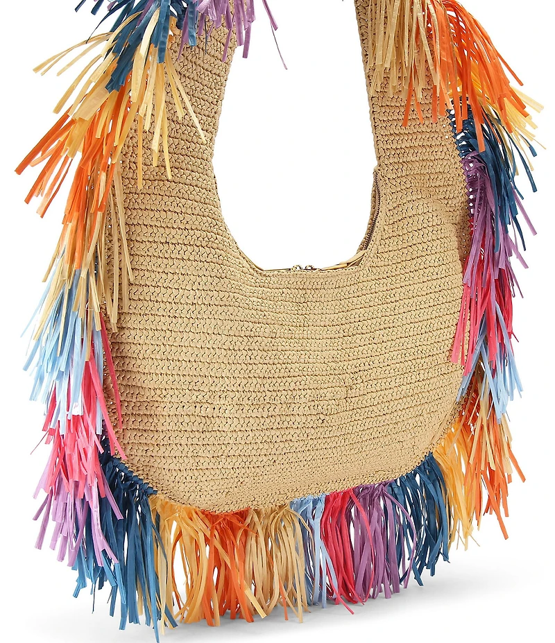 Kurt Geiger London Kurt Large Woven Rainbow Fringe Hobo Bag