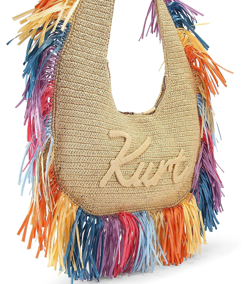 Kurt Geiger London Kurt Large Woven Rainbow Fringe Hobo Bag