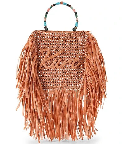 Kurt Geiger London Kurt Mini Woven Beaded Handle Fringe Tote Bag