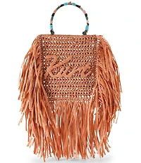 Kurt Geiger London Kurt Mini Woven Beaded Handle Fringe Tote Bag