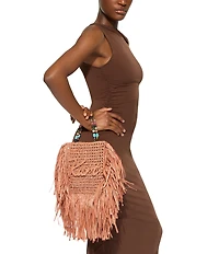 Kurt Geiger London Kurt Mini Woven Beaded Handle Fringe Tote Bag