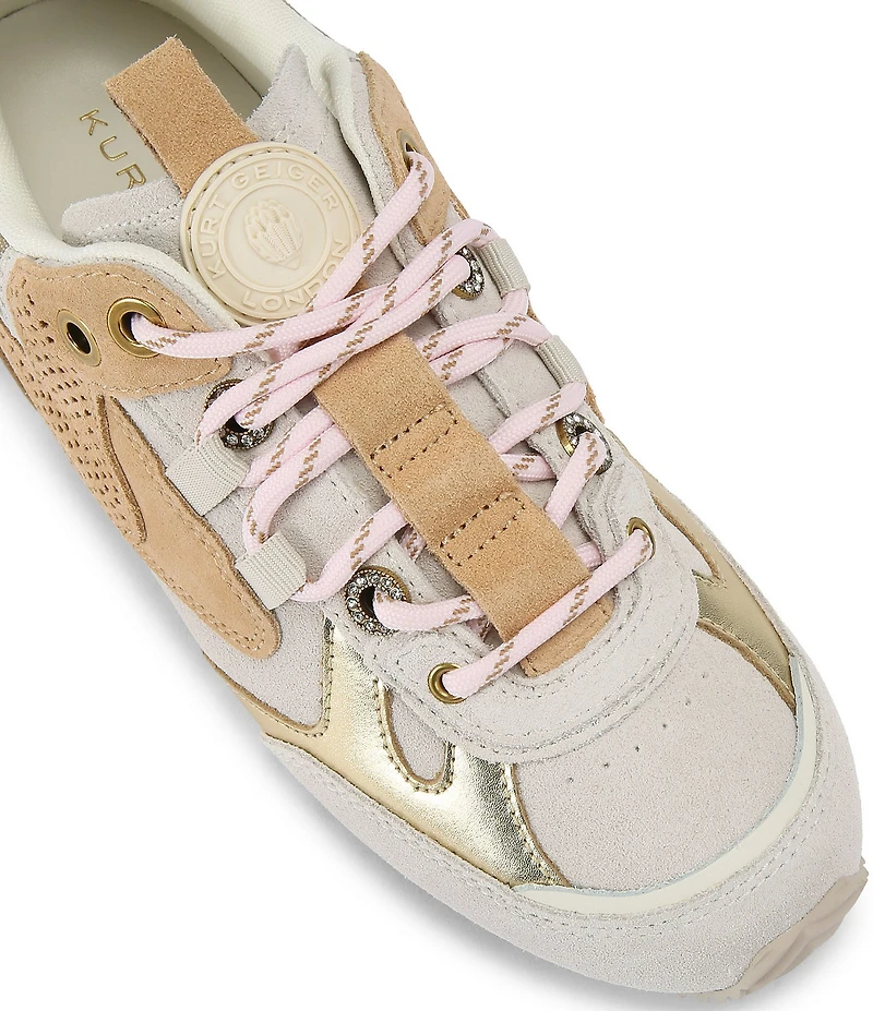 Kurt Geiger London Kurt Perforated Suede Leather Hardware Slim Runner Sneakers