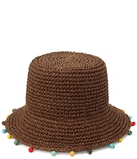 Kurt Geiger London Kurt Script Charm Bead Detail Woven Raffia Bucket Hat
