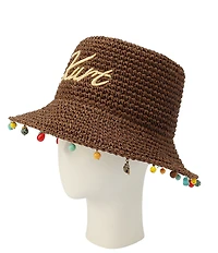 Kurt Geiger London Kurt Script Charm Bead Detail Woven Raffia Bucket Hat