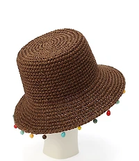 Kurt Geiger London Kurt Script Charm Bead Detail Woven Raffia Bucket Hat