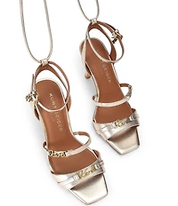 Kurt Geiger London Kurt Metallic Leather Logo Hardware Detail Strappy Ankle Wrap Dress Sandals