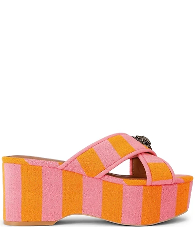 Kurt Geiger London Kurt's Cabana Eagle Striped Cross-Strap Platform Slide Sandals