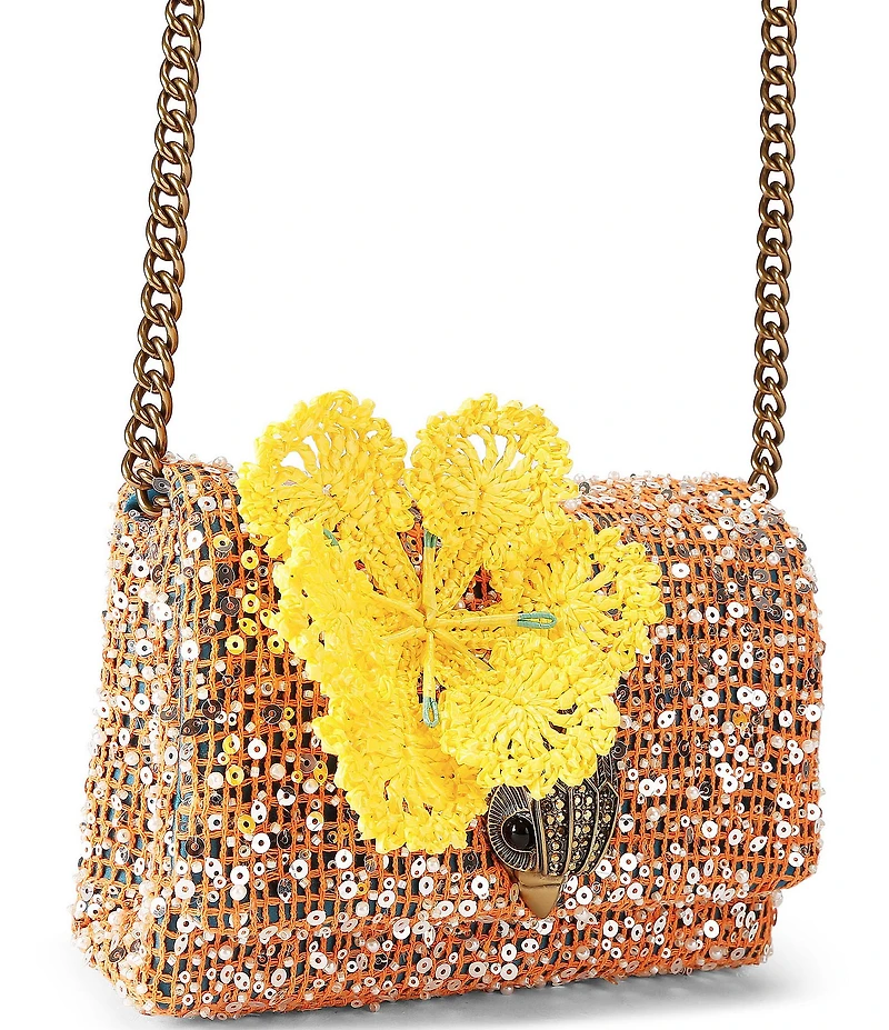 Kurt Geiger London Kurt's Cabana Mini Kensington Flap Sequin Woven Overlay Crossbody Bag