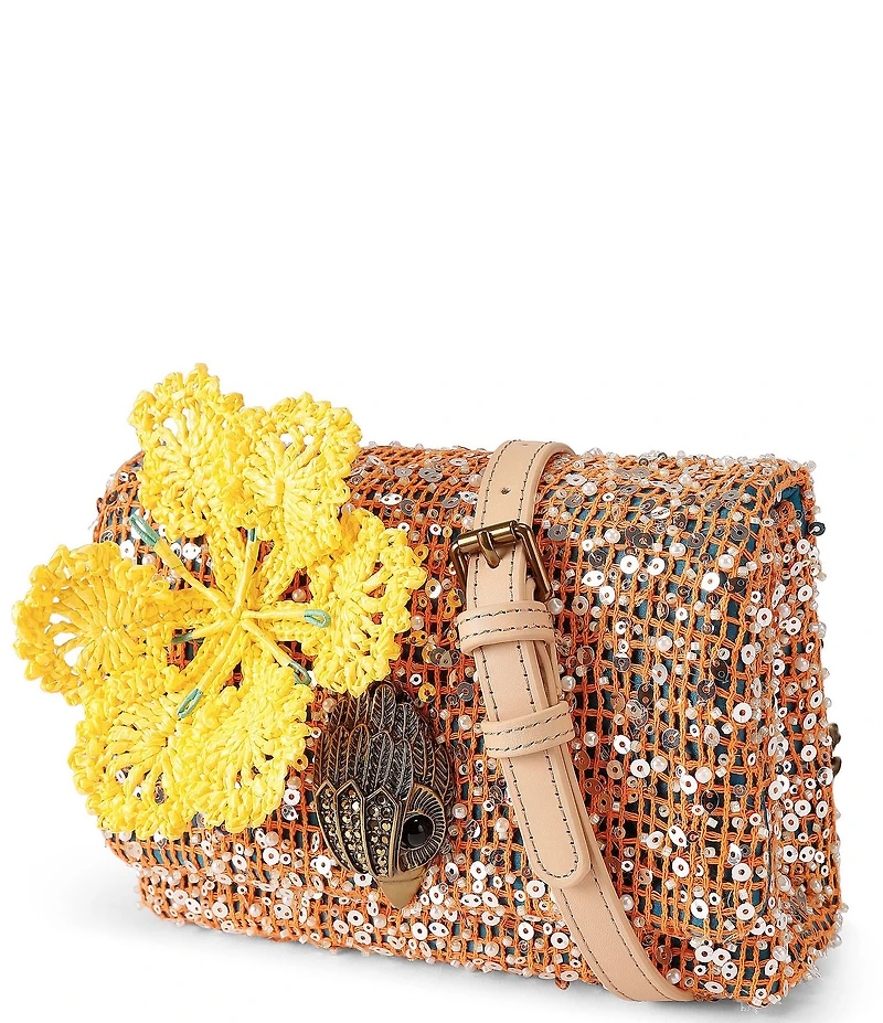 Kurt Geiger London Kurt's Cabana Mini Kensington Flap Sequin Woven Overlay Crossbody Bag