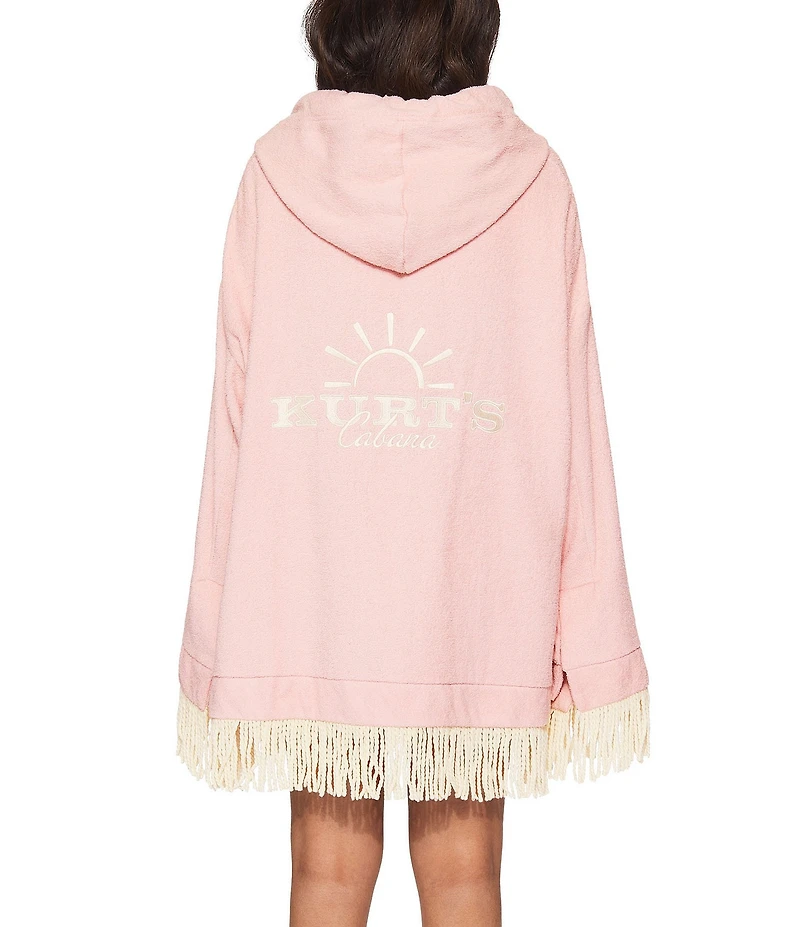 Kurt Geiger London Kurt's Cabana V-Neck Long Sleeve Terry Cloth Fringe Trim Hoodie