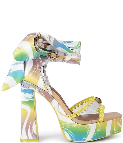 Kurt Geiger London Kurt's Cabana Vinyl Printed Ankle Tie Platform Dress Sandals