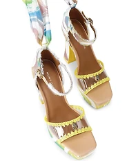 Kurt Geiger London Kurt's Cabana Vinyl Printed Ankle Tie Platform Dress Sandals