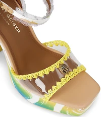 Kurt Geiger London Kurt's Cabana Vinyl Printed Ankle Tie Platform Dress Sandals
