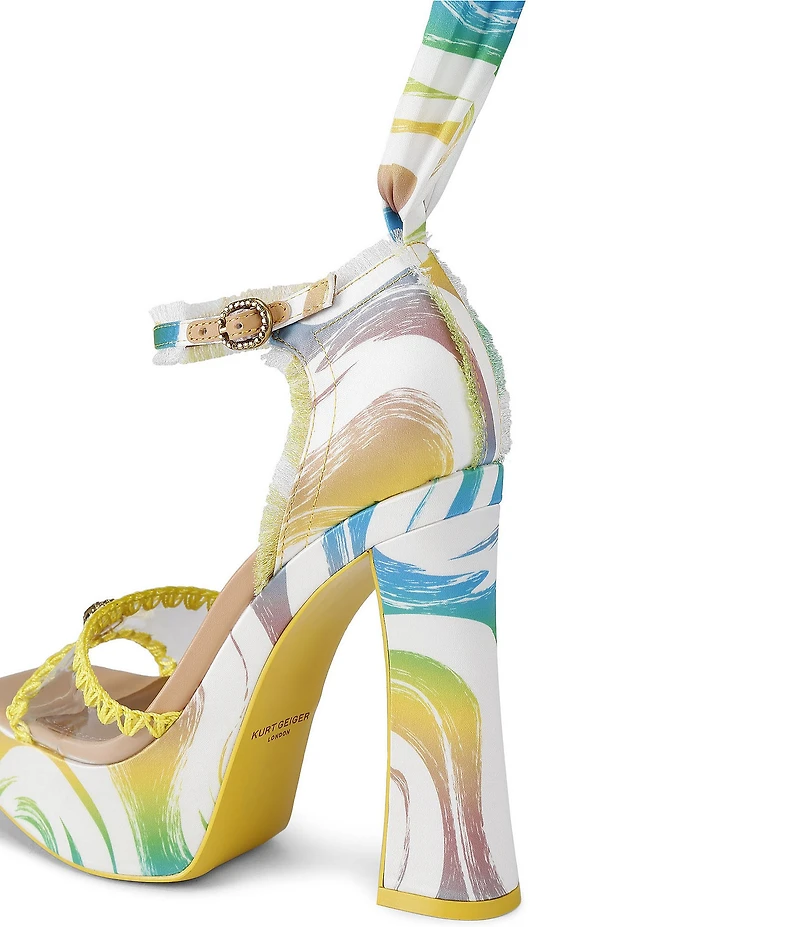 Kurt Geiger London Kurt's Cabana Vinyl Printed Ankle Tie Platform Dress Sandals