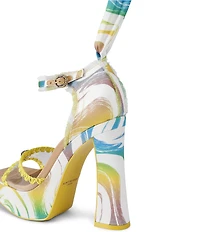 Kurt Geiger London Kurt's Cabana Vinyl Printed Ankle Tie Platform Dress Sandals