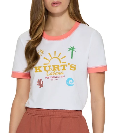 Kurt Geiger London Kurt's Scoop Neck Short Sleeve Logo Cropped Tee