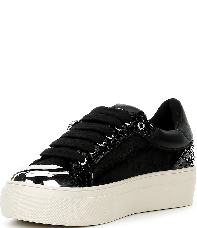 Kurt Geiger London Lana Haircalf Embossed Leather Trim Metallic Cap Toe Platform Sneakers