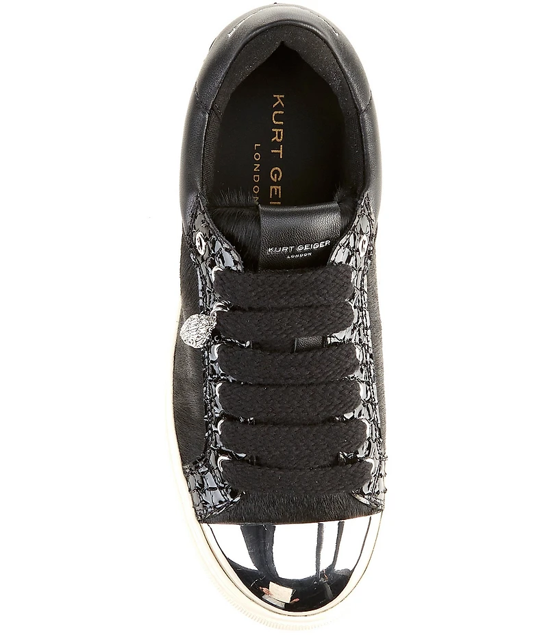 Kurt Geiger London Lana Haircalf Embossed Leather Trim Metallic Cap Toe Platform Sneakers