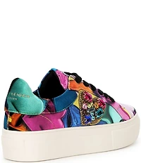 Kurt Geiger London Lana Printed Velvet Jewel Heart Ornamented Lace Up Sneakers
