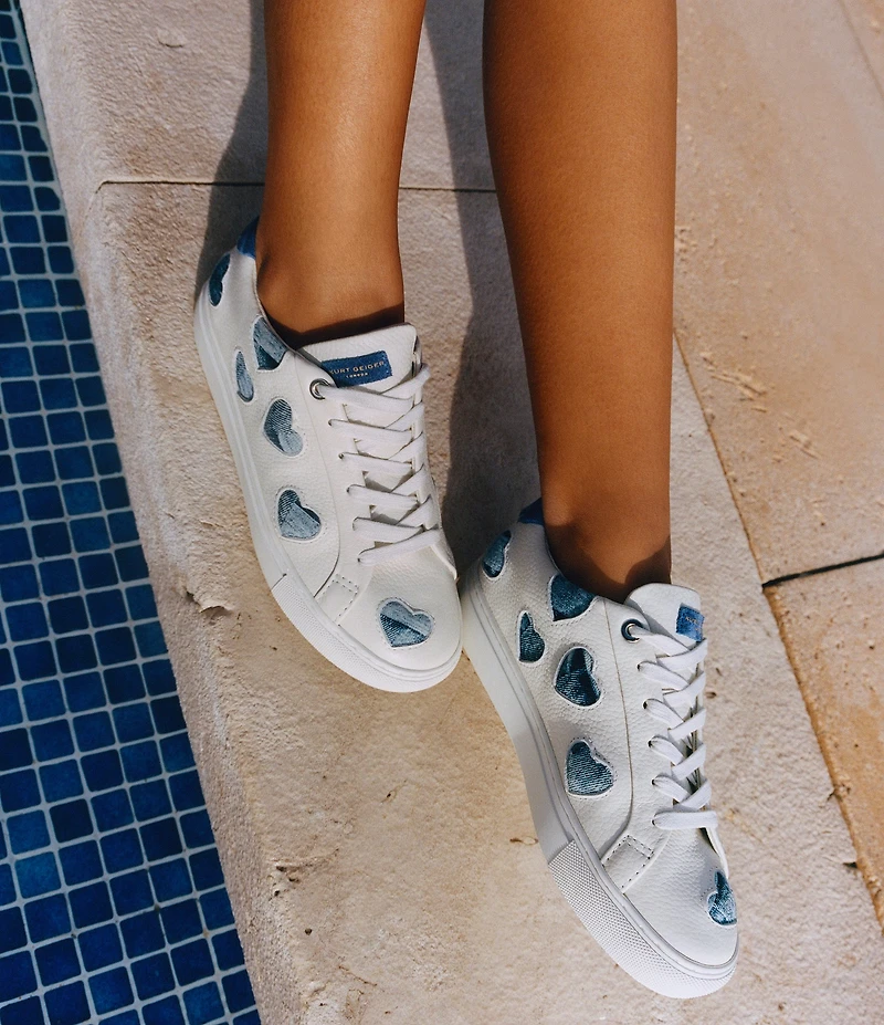 Kurt Geiger London Lane Love Denim Heart Lace Up Sneakers