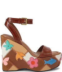 Kurt Geiger London Leather and Suede Patchwork Platform Wedge Sandals