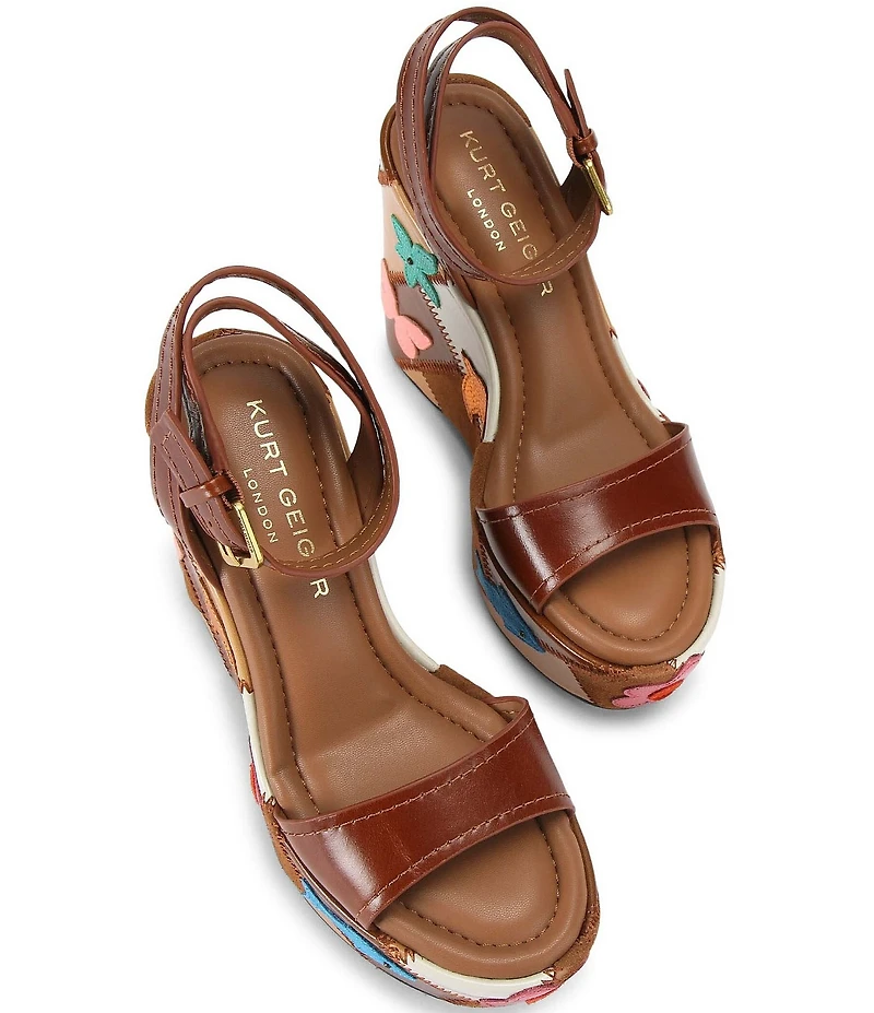 Kurt Geiger London Leather and Suede Patchwork Platform Wedge Sandals