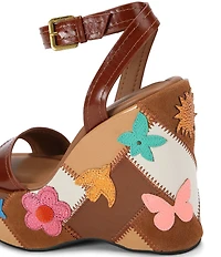 Kurt Geiger London Leather and Suede Patchwork Platform Wedge Sandals