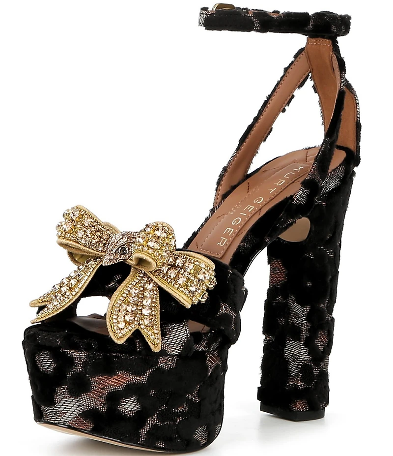 Kurt Geiger London Crystal Embellished Bow Platform Dress Sandals