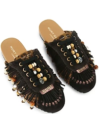 Kurt Geiger London Leopard Islington P Beaded Fringe Suede Mule Sneakers