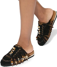 Kurt Geiger London Leopard Islington P Beaded Fringe Suede Mule Sneakers
