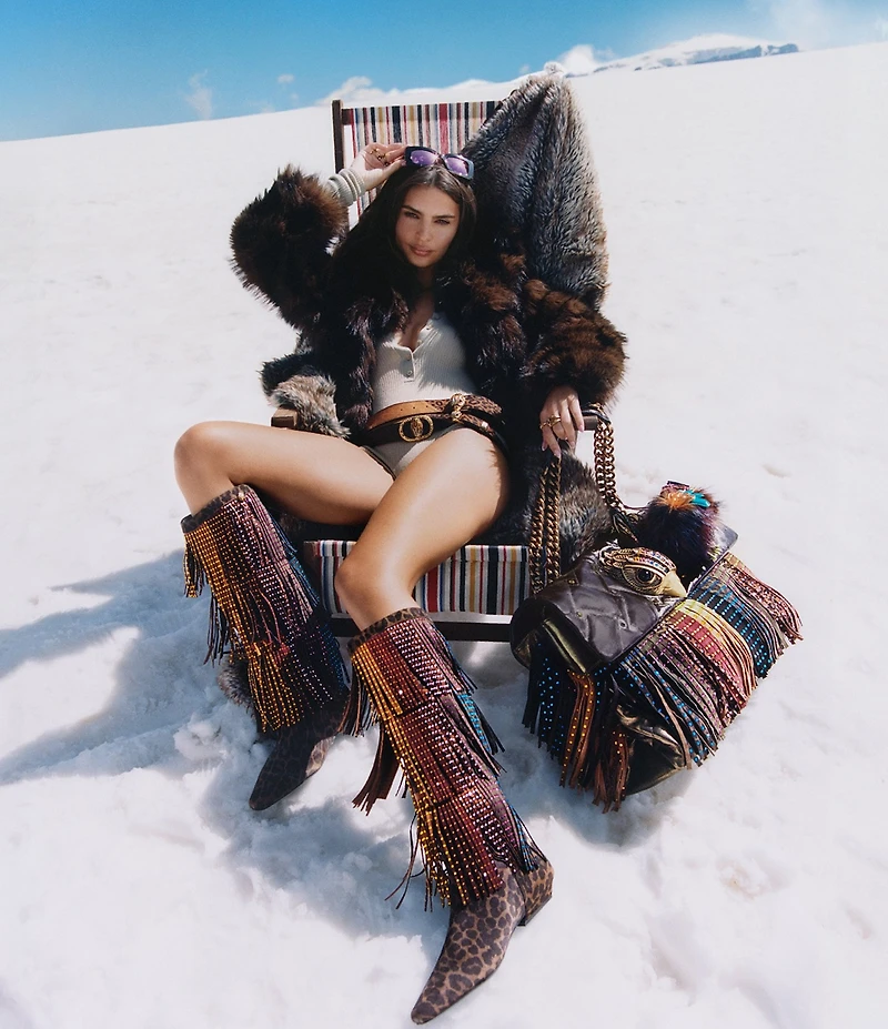 Kurt Geiger London Leopard Suede Crystal Embellished Fringe Western Tall Boots