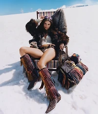 Kurt Geiger London Leopard Suede Crystal Embellished Fringe Western Tall Boots