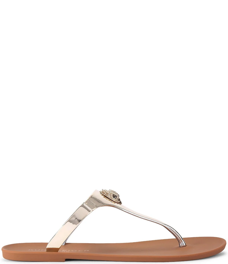 Kurt Geiger London Maddison Patent Two Tone Logo Ornament T-Bar Sandals